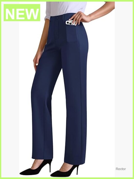 Pants - High Waisted Pull On Dress Pants Stretchy Straight Leg Business Trousers with